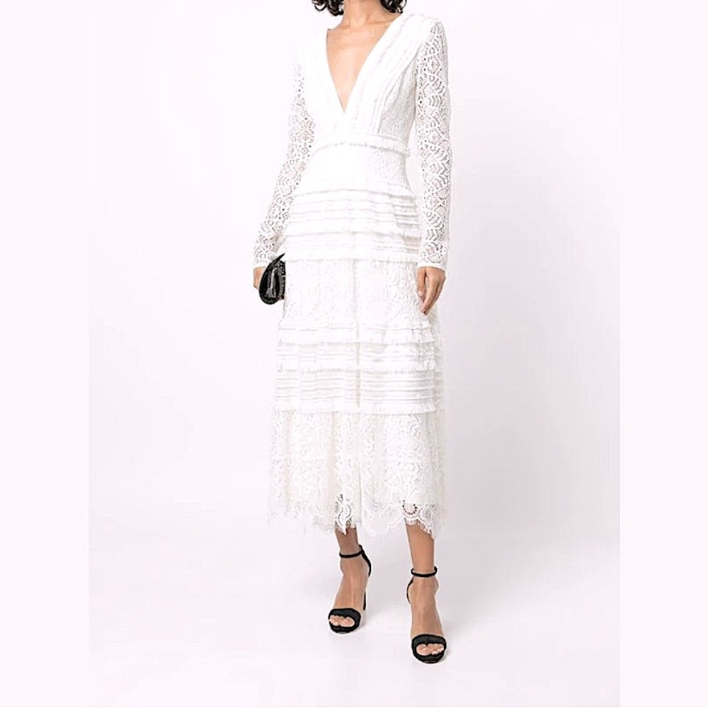 TADASHI SHOJI - LONG SLEEVE DEEP V NECK A-LINE DRESS